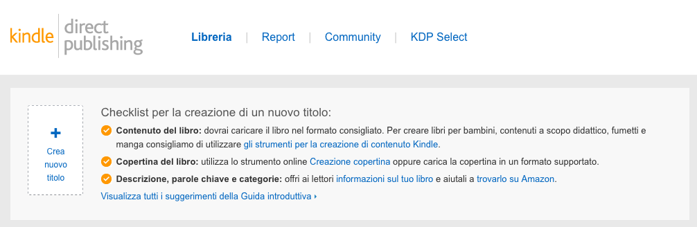 crea nuovo titolo pubblicazione ebook amazon